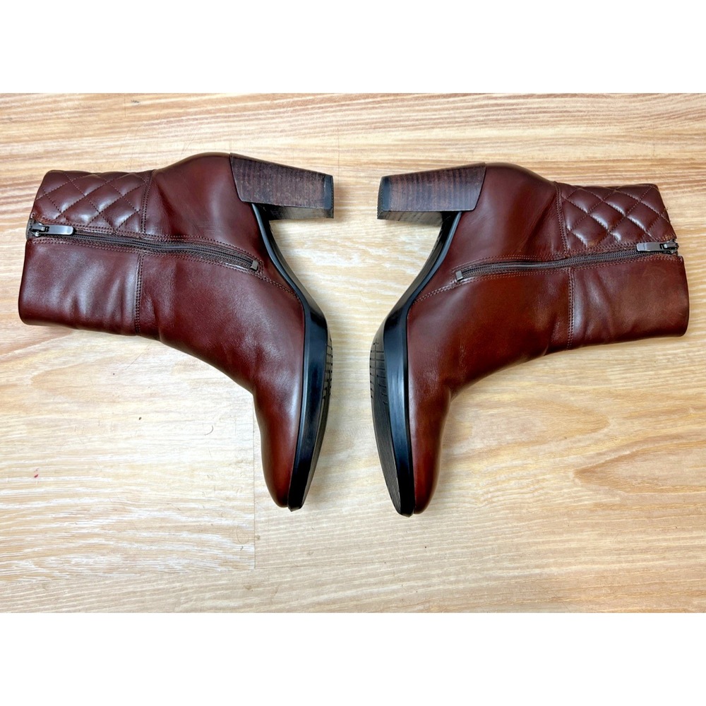 ECCO Brown Leather Block Heel Ankle Boots EU 41 US 10 Quilted Collar Zip Comfort - Picture 6 of 13